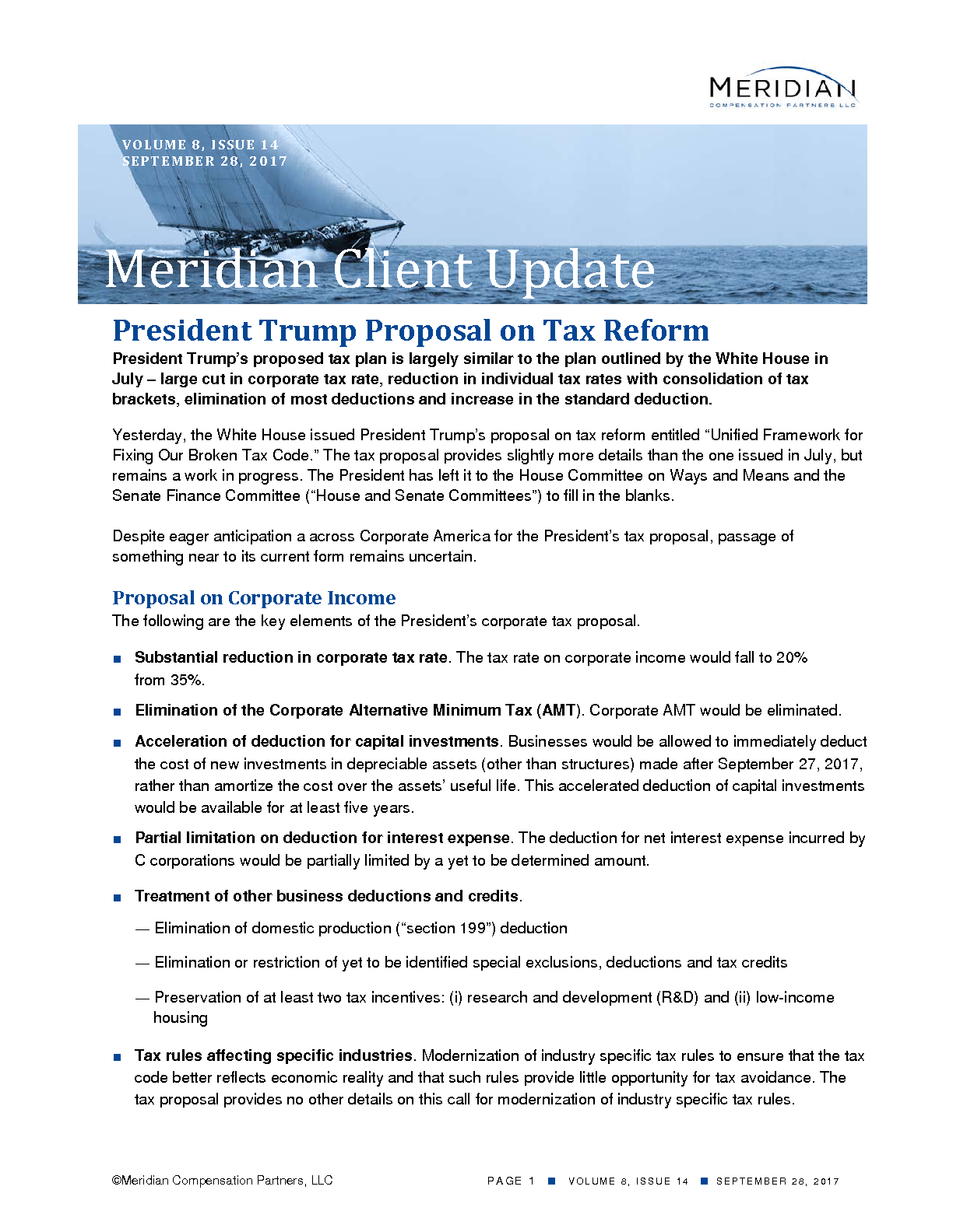 President Trump Proposal on Tax Reform Meridian Compensation Partners